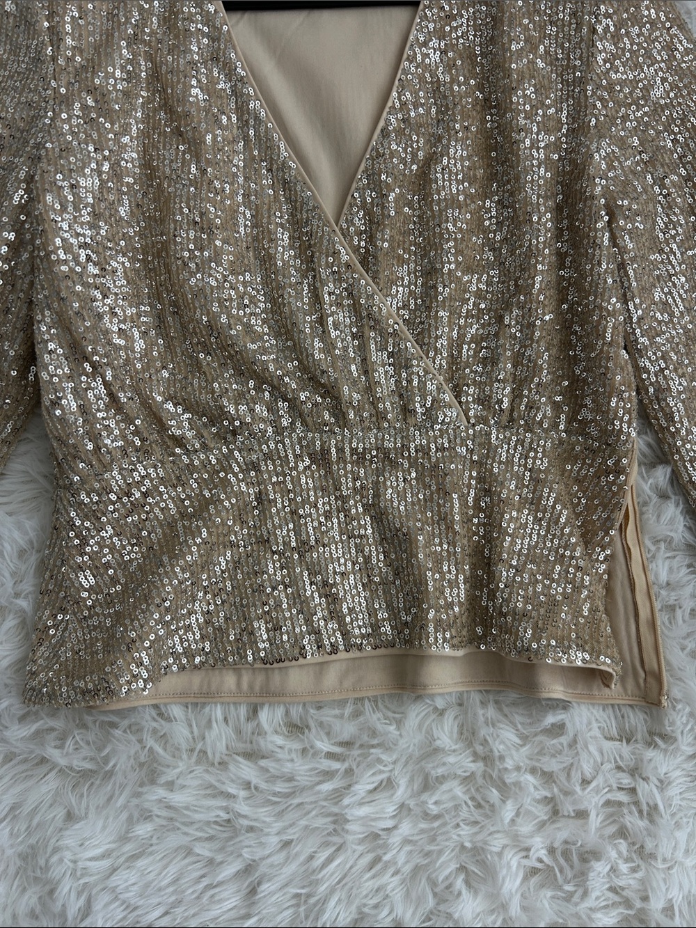 Sequin Wrap Top in Champagne Gold - Picture 3 of 4
